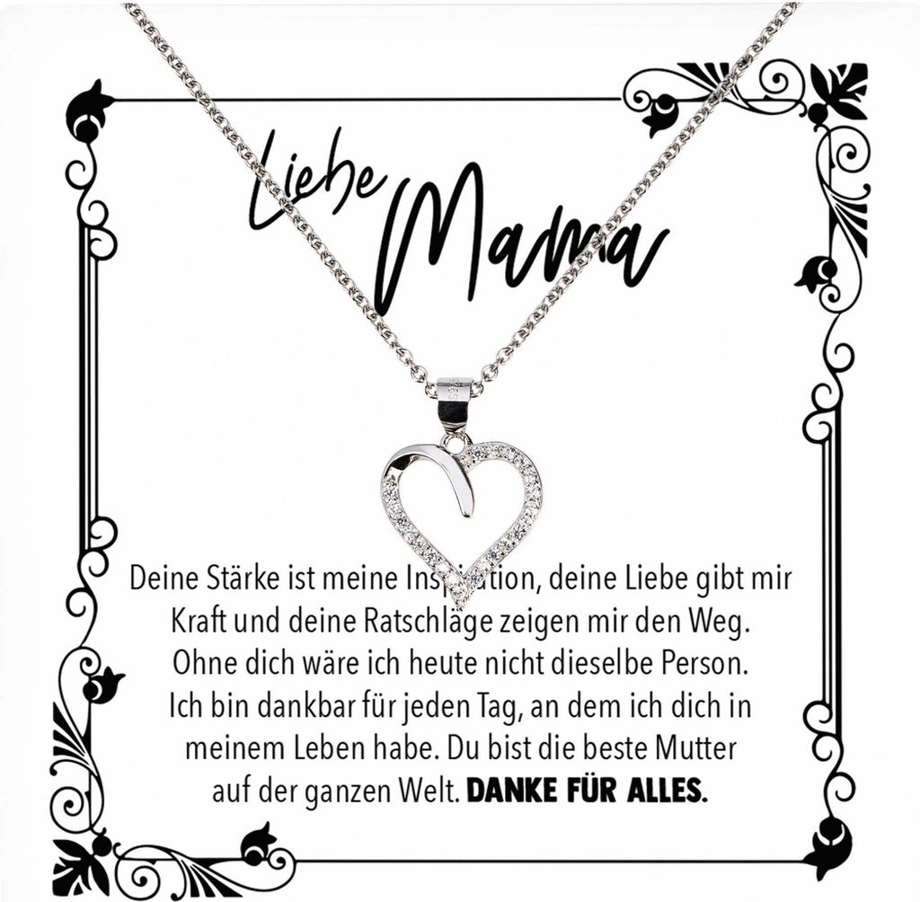 22Feels Echt Silber Halskette - Liebe Mama Geschenk Geburtstag Muttertag Weihnachten Mutter Schmuck Set für Frauen - Herz Anhänger, Karte