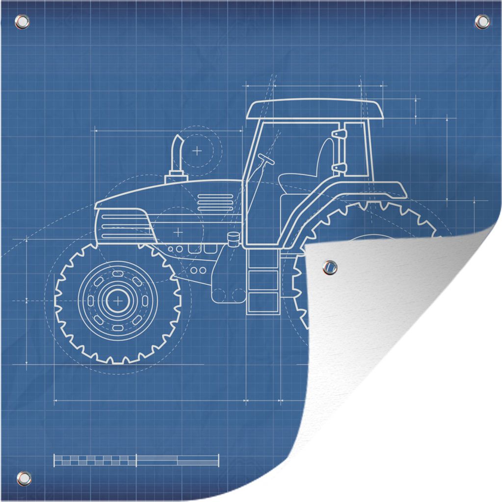 MuchoWow 100x100 cm Outdoor-Poster Gartendeko Sichtschutz Garten Poster für den Garten Traktor - Blau - Illustration
