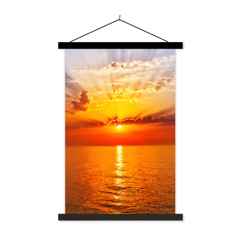 MuchoWow Textilposter Sonnenuntergang - Meer - Himmel - Orange - Horizont - Wasser 60x90 cm mit schwarzem Rahmen - Poster Wohnzimmer