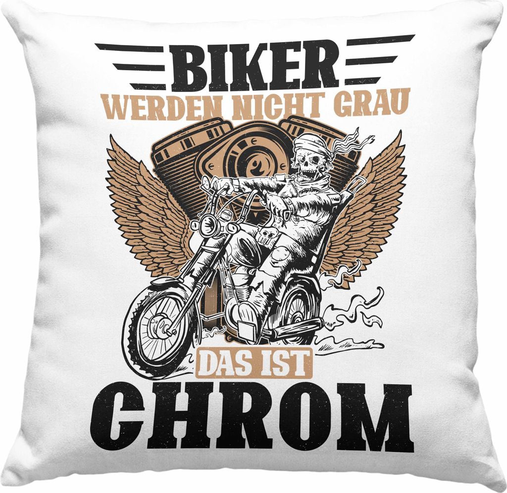 Trendation - Biker Werden Nicht Grau Das Ist Chrom Deko-Kissen mit Füllung 40x40 Geschenk Motorradfahrer Biker Geschenkidee (Grün)