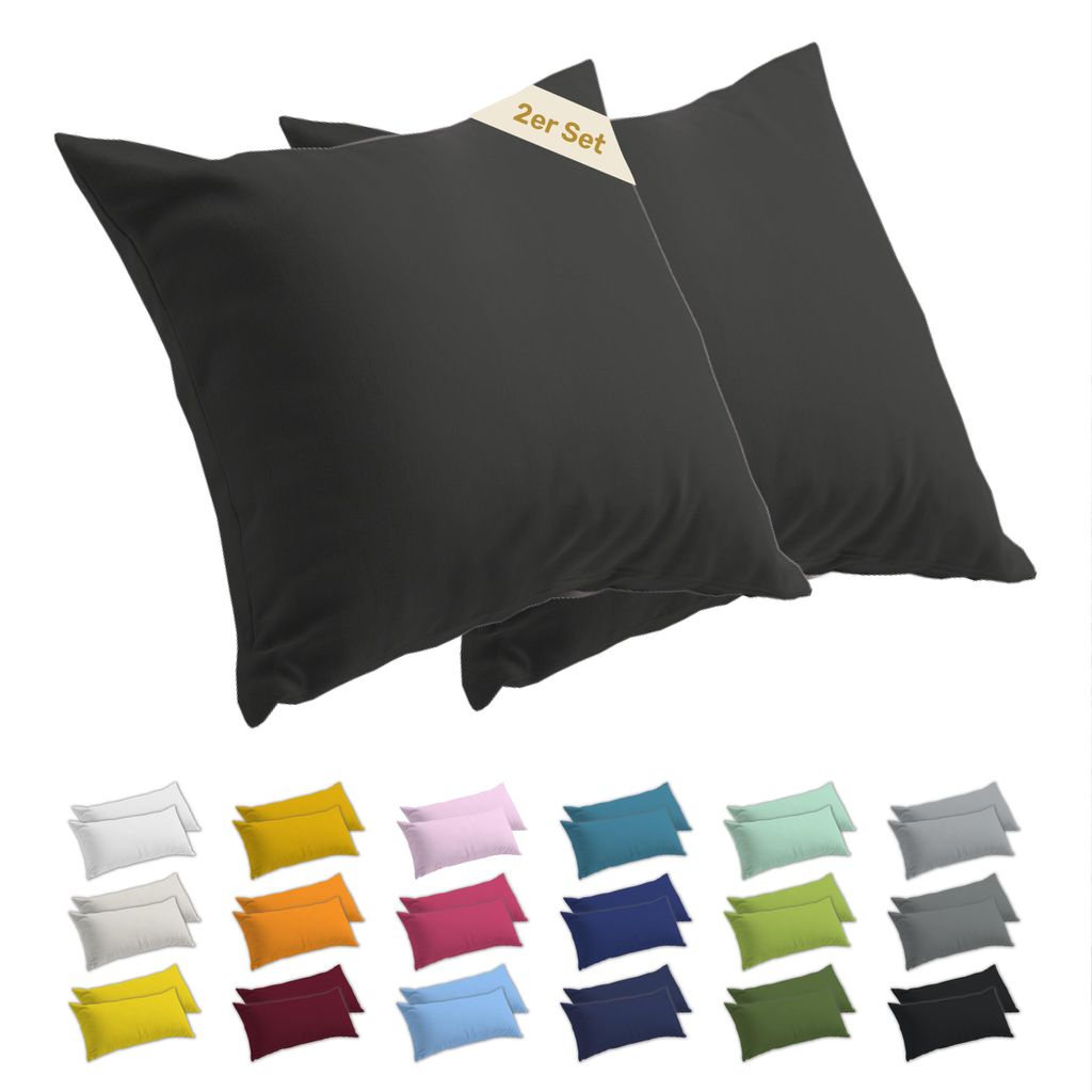 Lavea 2er Set Kissenbezug 80x80 cm, 100% Baumwolle Jersey, YKK-Reißverschluss, Anthrazit