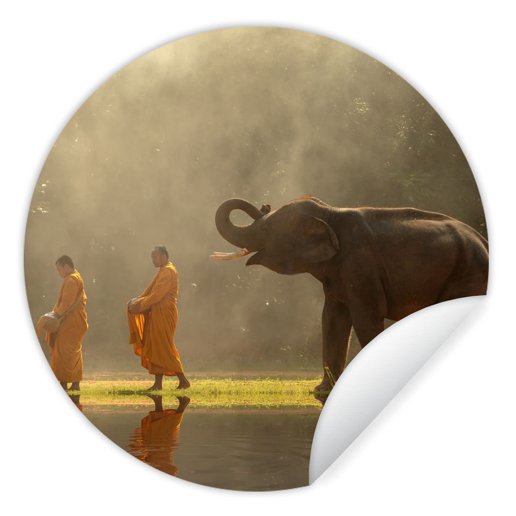 MuchoWow Runde Wandtattoo - Wandsticker Tapete Aufkleber Elefant - Wasser - Tiere - Natur Ø 100 cm Selbstklebend und Repositionierbar - Wandaufk...