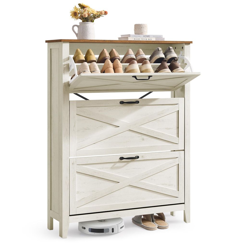 VASAGLE LIRY Kollektion - Schuhschrank 3 Klappen, Schuhkipper, freistehendes schmales Schuhregal