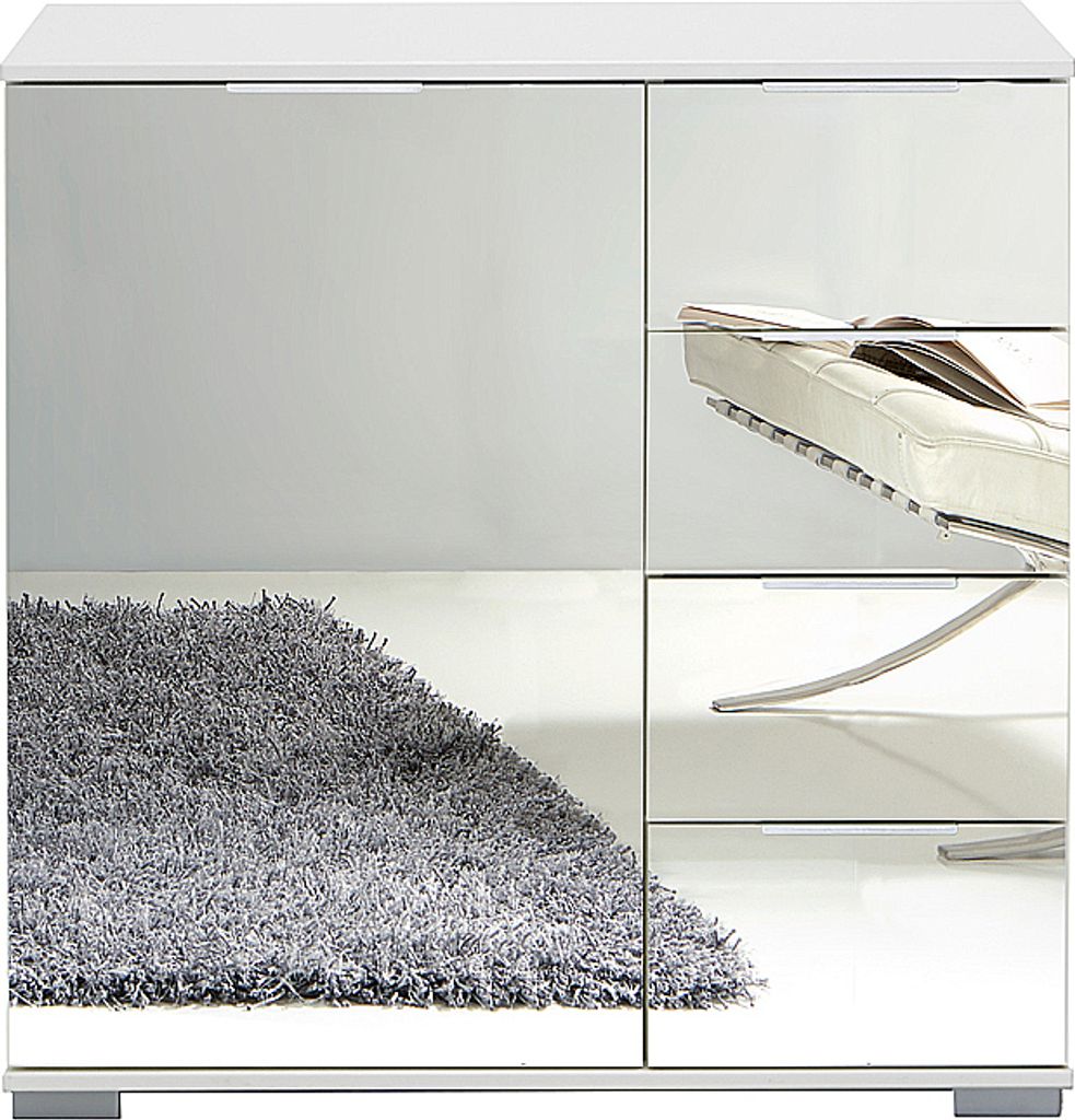 Schlafzimmer Kommode in weiß mit Spiegelfront ELSTRA-43, B/H/T ca. 81/83/41 cm