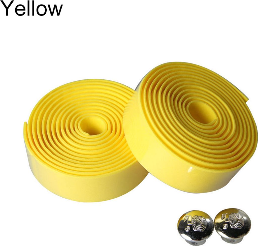 2Pcs Radfahren Rennrad Sport Fahrrad Lenker Gummiband Wrap mit 2 Bar Plug Gelb