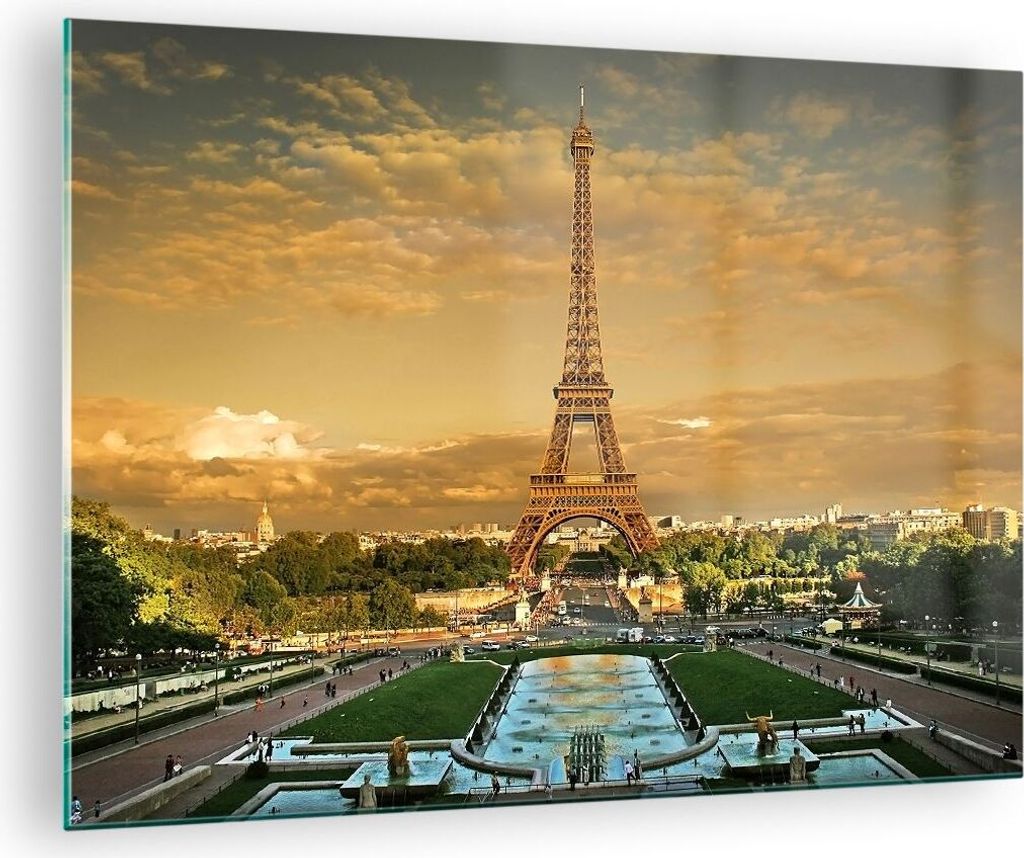 Bilder auf glas - Eiffelturm Frankreich Paris - 70x50cm - Glasbilder - Wandbilder - Kunstdruck - zum Aufhängen bereit - Wanddekoration aus Glas - ...
