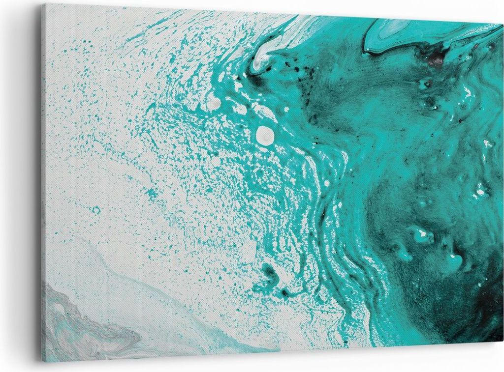 Bild auf Leinwand - Leinwandbild - Einteilig - Abstraktion Türkis Flüssigkeit - 100x70cm - Wand Bild - Wanddeko - Wandbilder - Leinwanddruck - Bi...