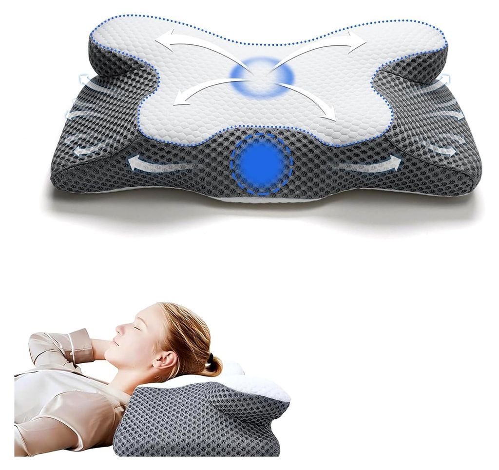 Nackenstützkissen aus Memory Foam, ergonomisches Kissen, höhenverstellbar für Seiten-, Rücken- und Bauchschläfer