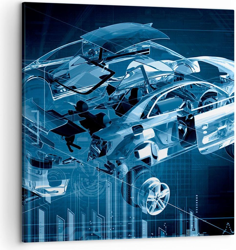 Bild auf Leinwand - Leinwandbild - Auto Design Illustration - 50x50cm - Wand Bild - Wanddeko - Leinwanddruck - Bilder - Kunstdruck - Wanddekoration...