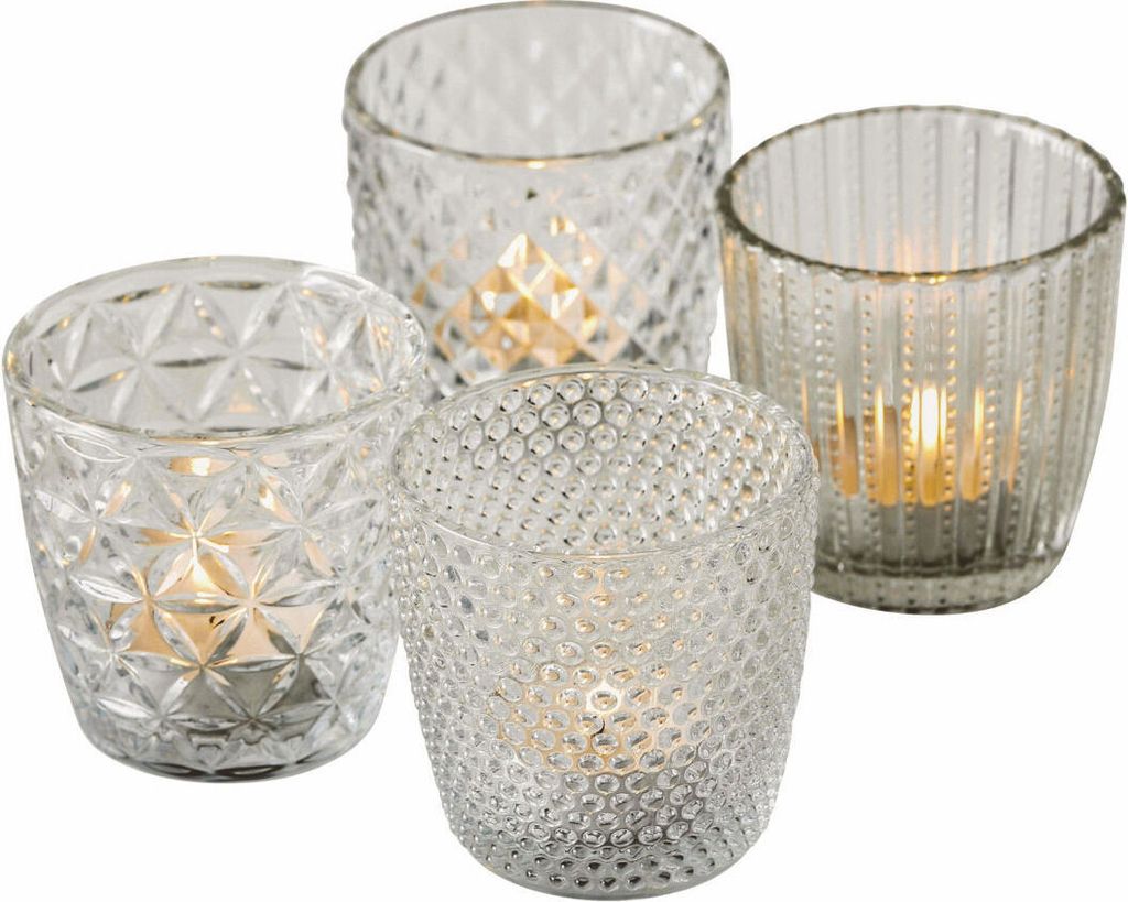 Windlicht MARILU - 4 teilig - transparent Glas Teelicht Produktbild 