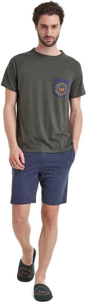 Sorbetto Rols – Kurzer, stylischer Herren-Pyjama aus Baumwolle in Grün/ Blau, Gr. L