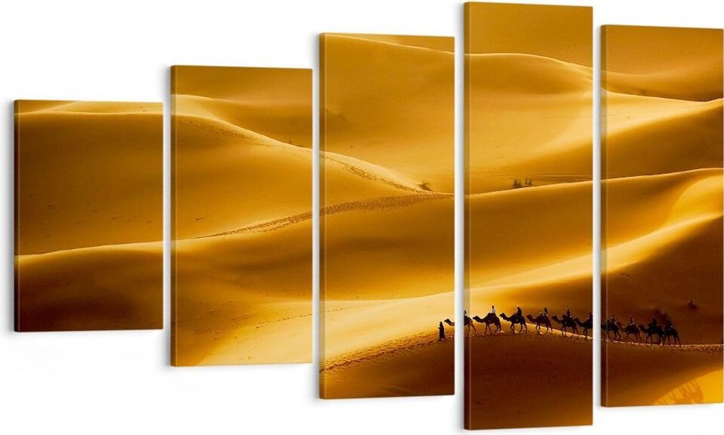 Bild auf Leinwand - Leinwandbild - Afrika Sahara Kamel Landschaft - 100x60cm - Wand Bild - Wanddeko - Leinwanddruck - Bilder - Kunstdruck - Wanddek...