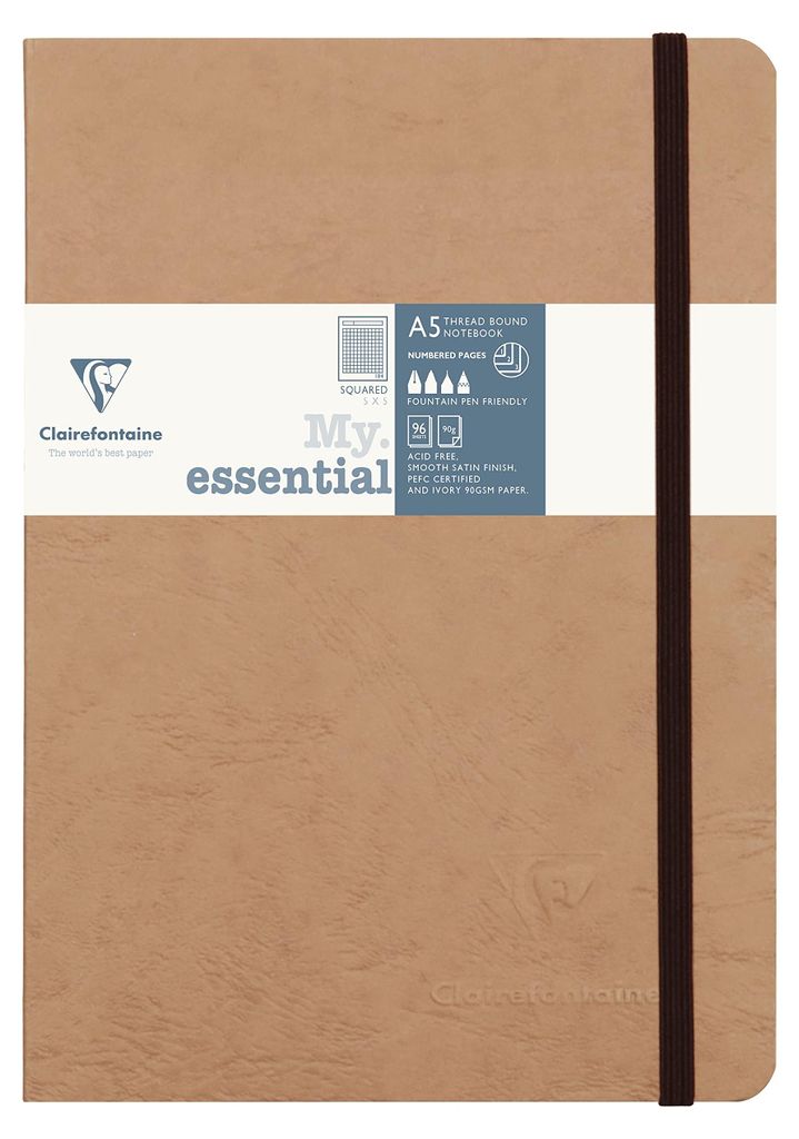 Clairefontaine 79342C Notizbuch AgeBag My Essentials, DIN A5, 14,8 x 21 cm, 96 Blatt, kariert, nummeriert, 90g, 1 Stück, braun