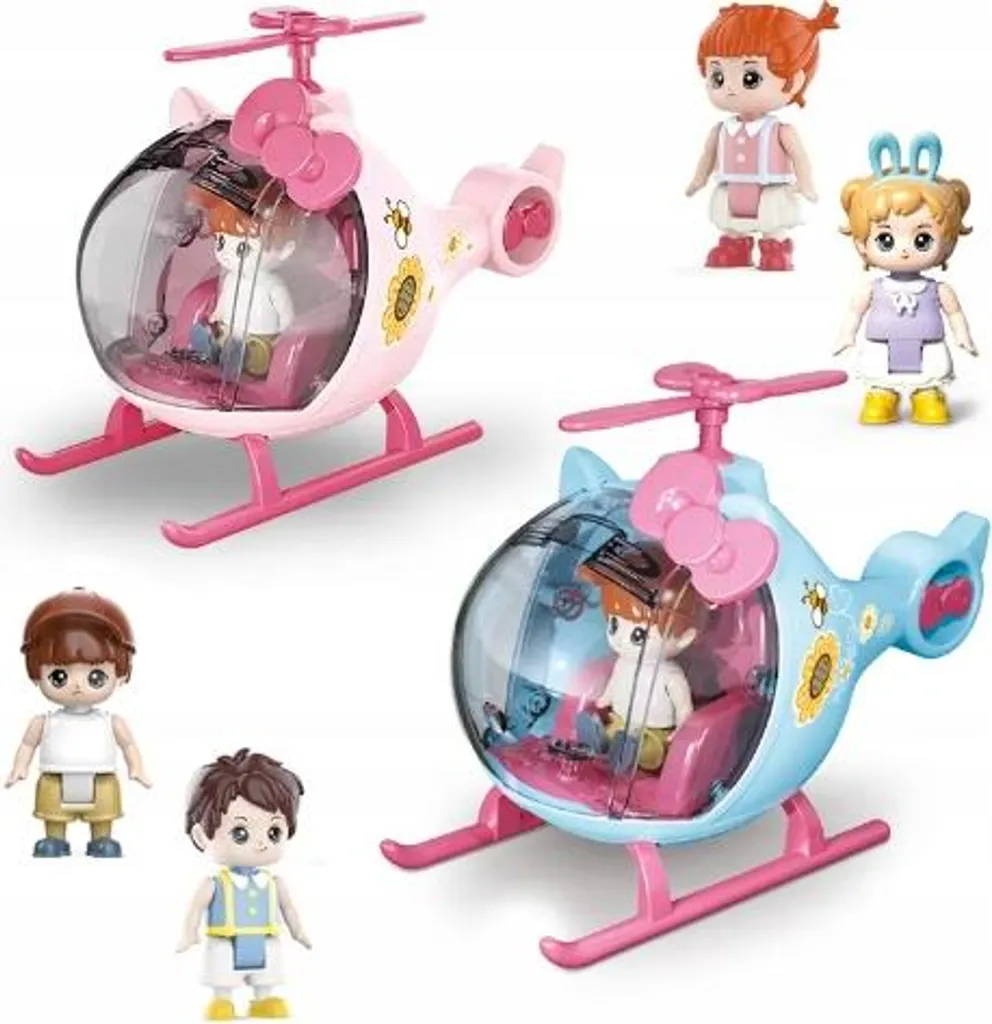 Hélicoptère robuste pour enfant avec figurines rose et bleu sans piles