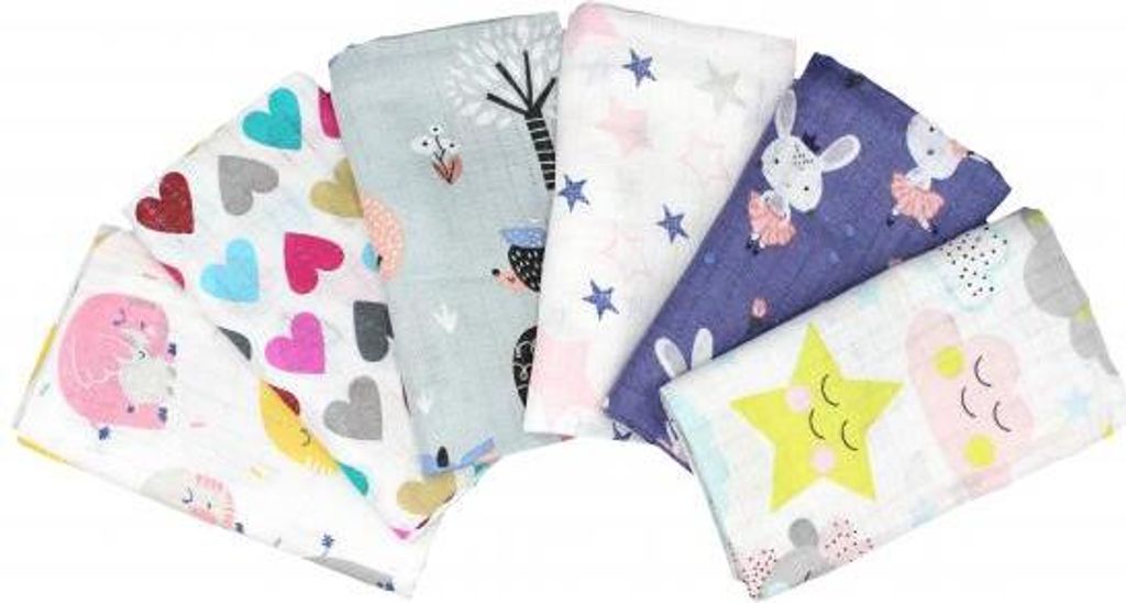 Clevere Kids baby-collection Mulltücher 6er Pack bedruckt - Motiv: Set Mädchen bedruckt