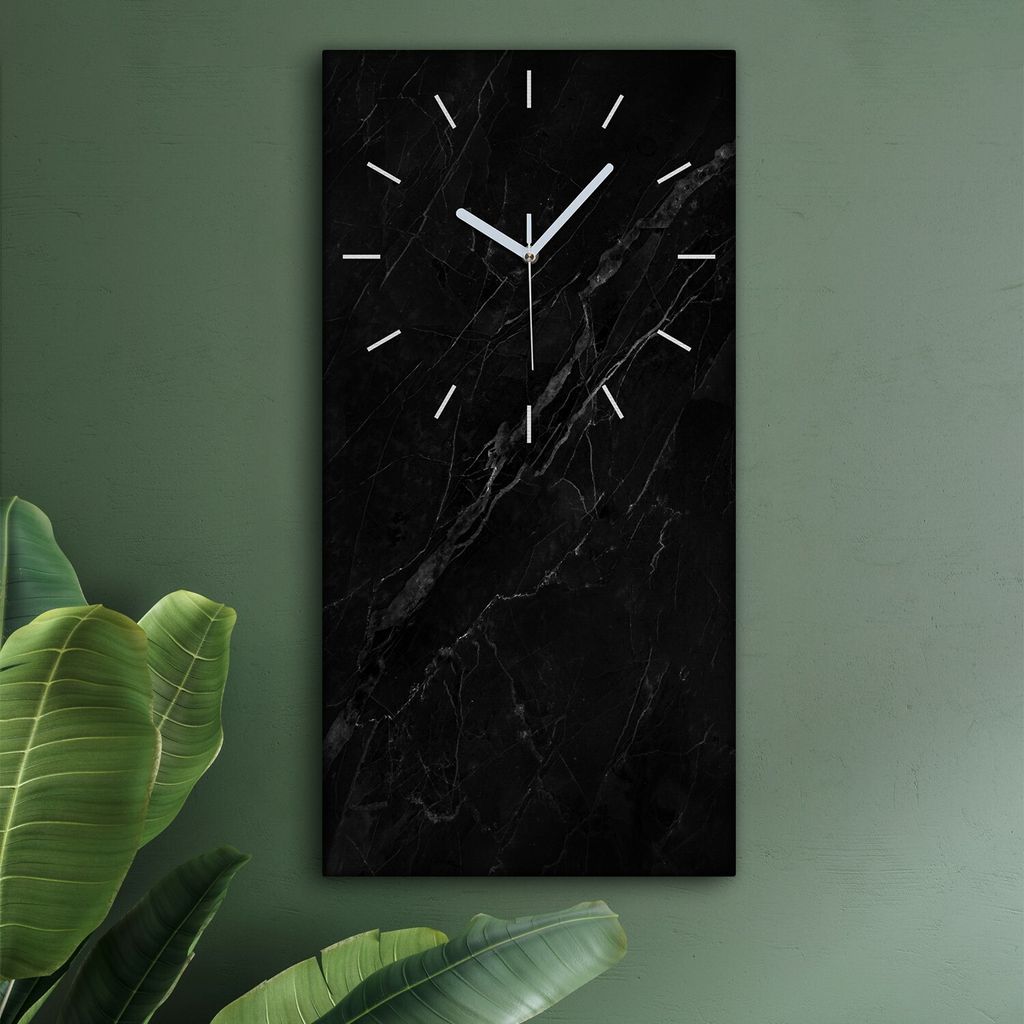Wohnzimmer Leinwand Uhr Geräuschlos Küche 30x60 Schwarzer, Marmor, Textur, weiße Zeiger