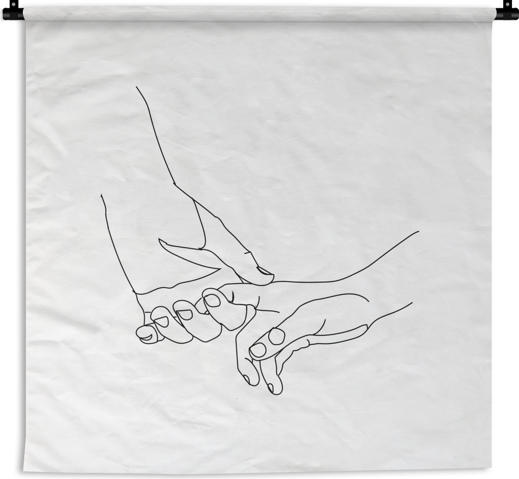 MuchoWow Wandteppich Wandbehang Beziehung - Strichzeichnung - Hand 120x120 cm Tapisserie Dekoration Wandtuch - Modern - Baumwollgewebe