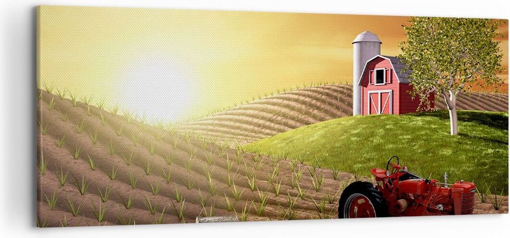 Bild auf Leinwand - Leinwandbild - Morgen Bauernhof Feld Plantage - 120x50cm - Wand Bild - Wanddeko - Leinwanddruck - Bilder - Kunstdruck - Wanddek...