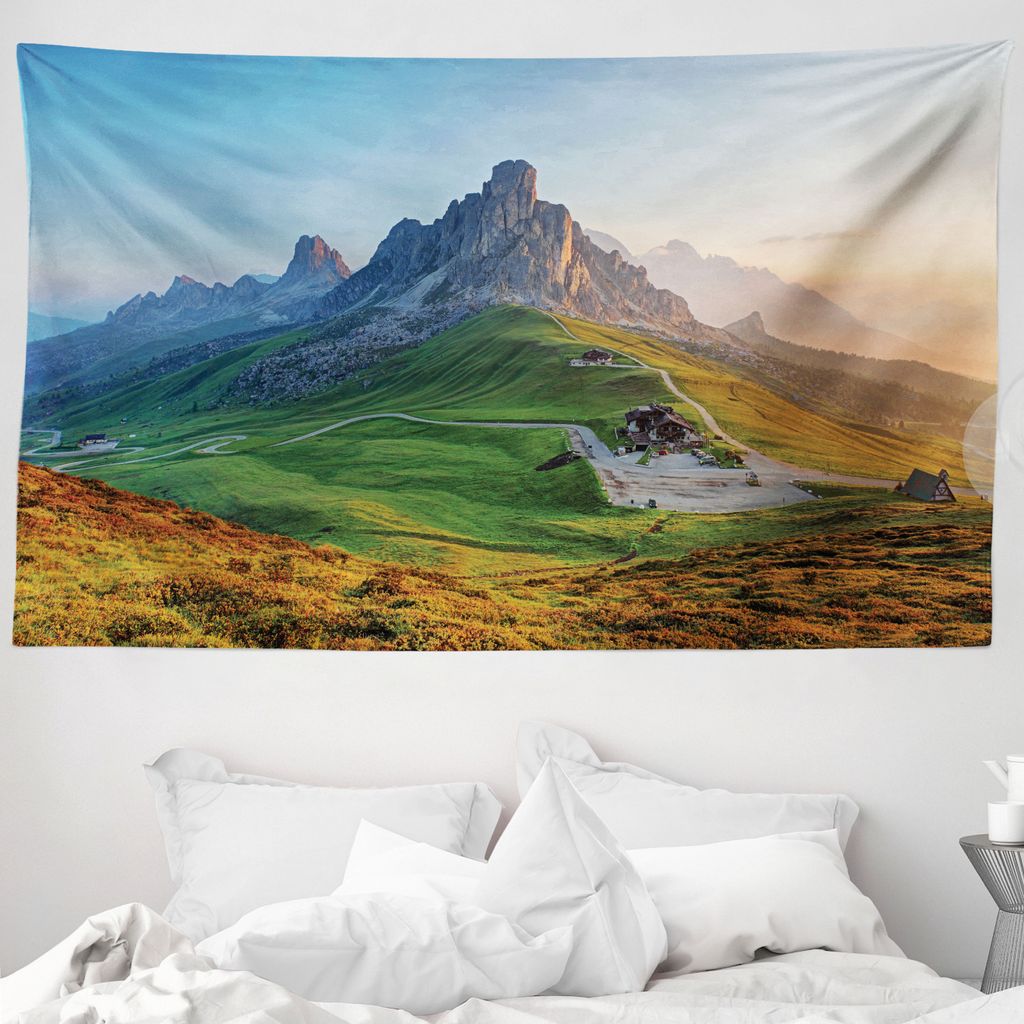ABAKUHAUS Natur Wandteppich, Sonnenaufgang in Dolomiten aus Weiches Mikrofaser Stoff Waschbar ohne Verblassen Digitaldruck, 230 x 140 cm, Fern Gree...