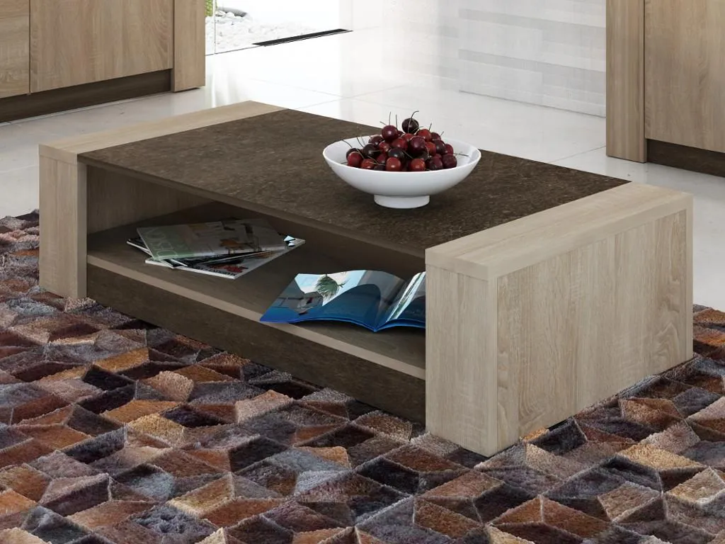 Table de salon bicolore Marron et Chêne SUMAI pour intérieur moderne
