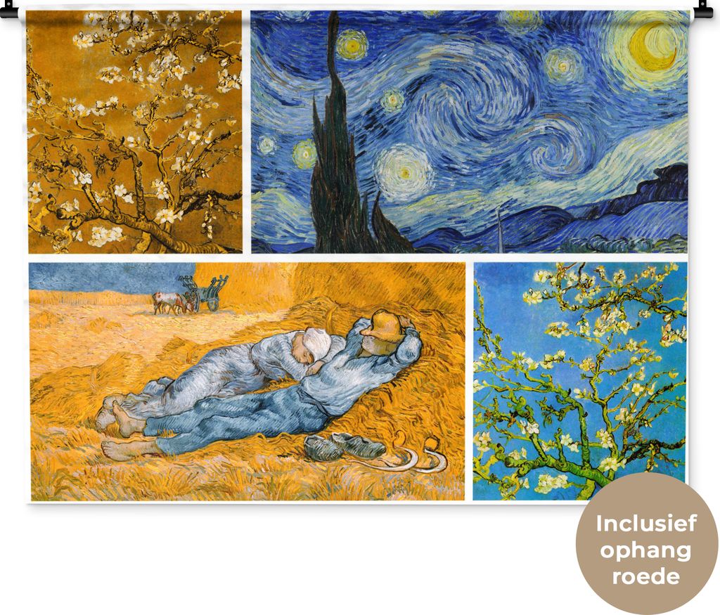 MuchoWow Wandteppich Wandbehang Van Gogh - Collage - Kunst 120x90 cm Tapisserie Dekoration Wandtuch - Wohnen - Aufhänger für die Wand