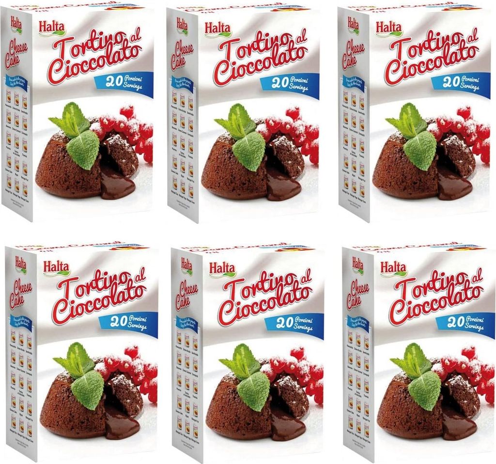 6x Halta Preparato per Tortino al Cioccolato Pulvermischung Vorbereitet für Schokoladenkuchen 1000g