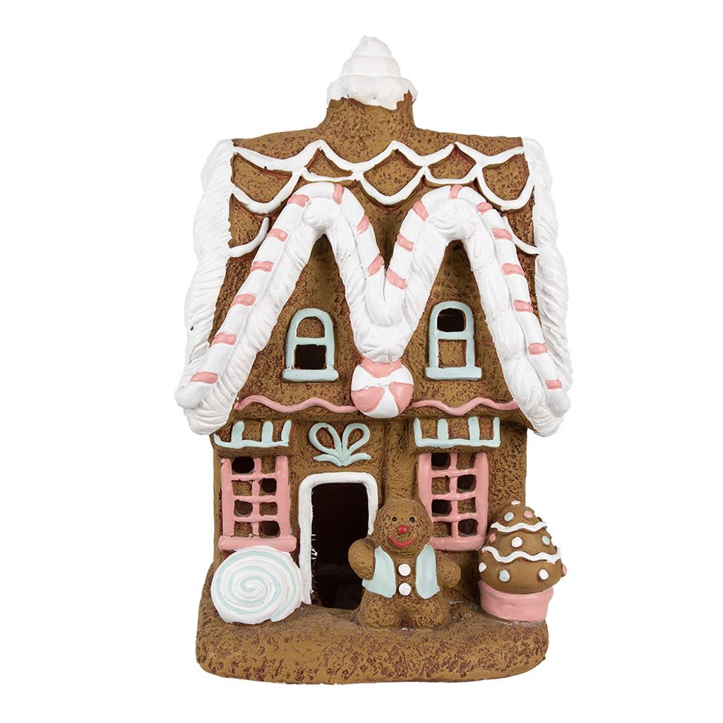 Clayre & Eef Lebkuchenhaus mit LED 39 cm Braun Magnesiumoxid (MGO)