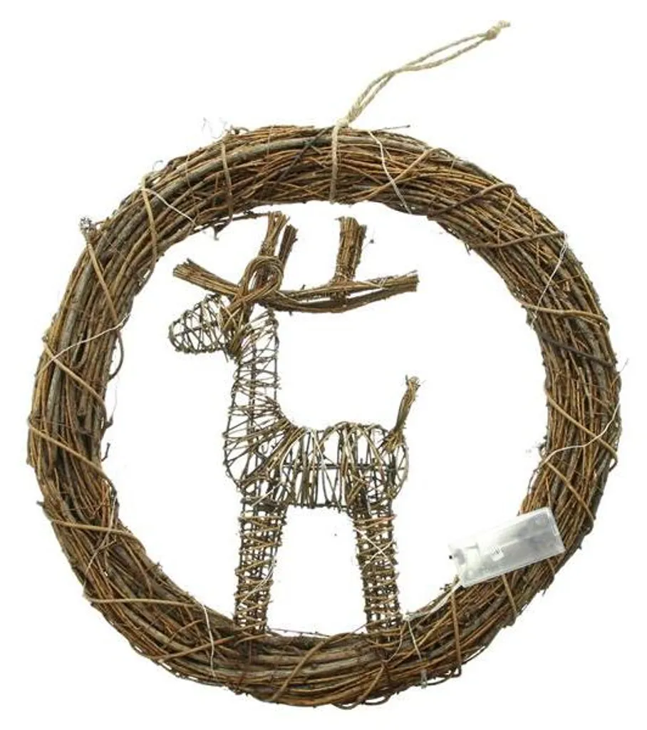 Couronne Murale Noël Renne avec LED 44 cm en Branches Entrelacées - 6
