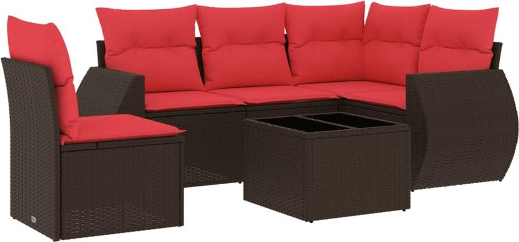 6-teiliges Gartensofa-Set mit Kissen, braun, Polyrattan