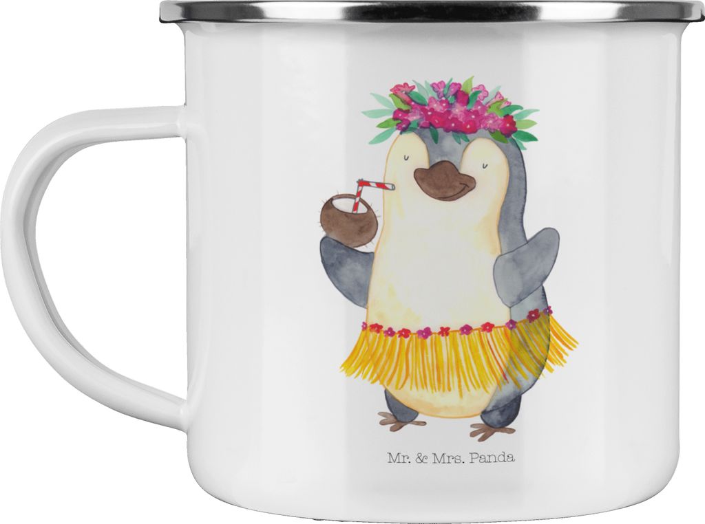 Mr. & Mrs. Panda Pott Pinguin Kokosnuss - Weiß - Geschenk, Erholt, Hawaii, Kaffeepott, Aloha, Emaille Tasse, Teetasse, Urlaub, Becher, Pinguine, H...