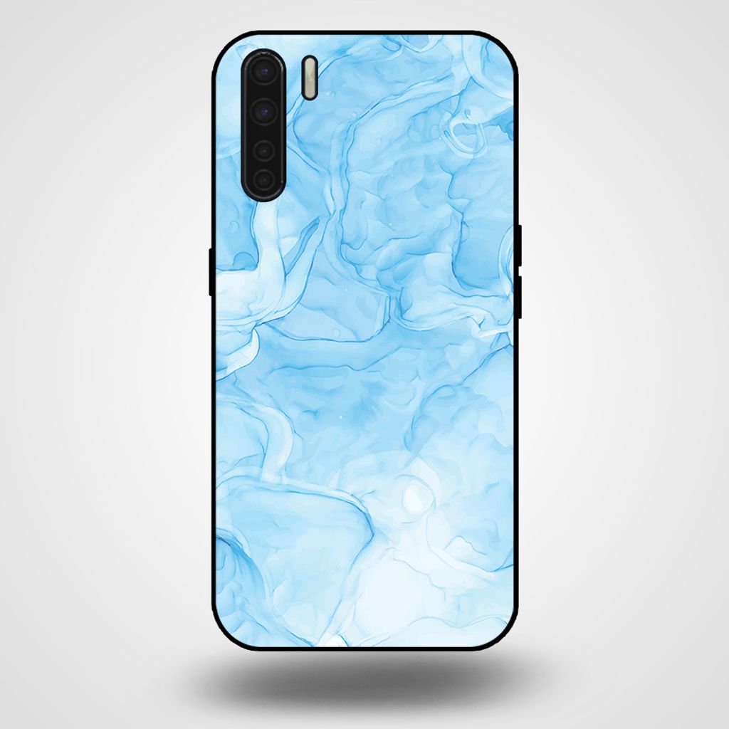 Smartphonica Handytasche für OPPO A91 mit Marmordruck - TPU Rückseite Fall Marmor Design - Hellblau