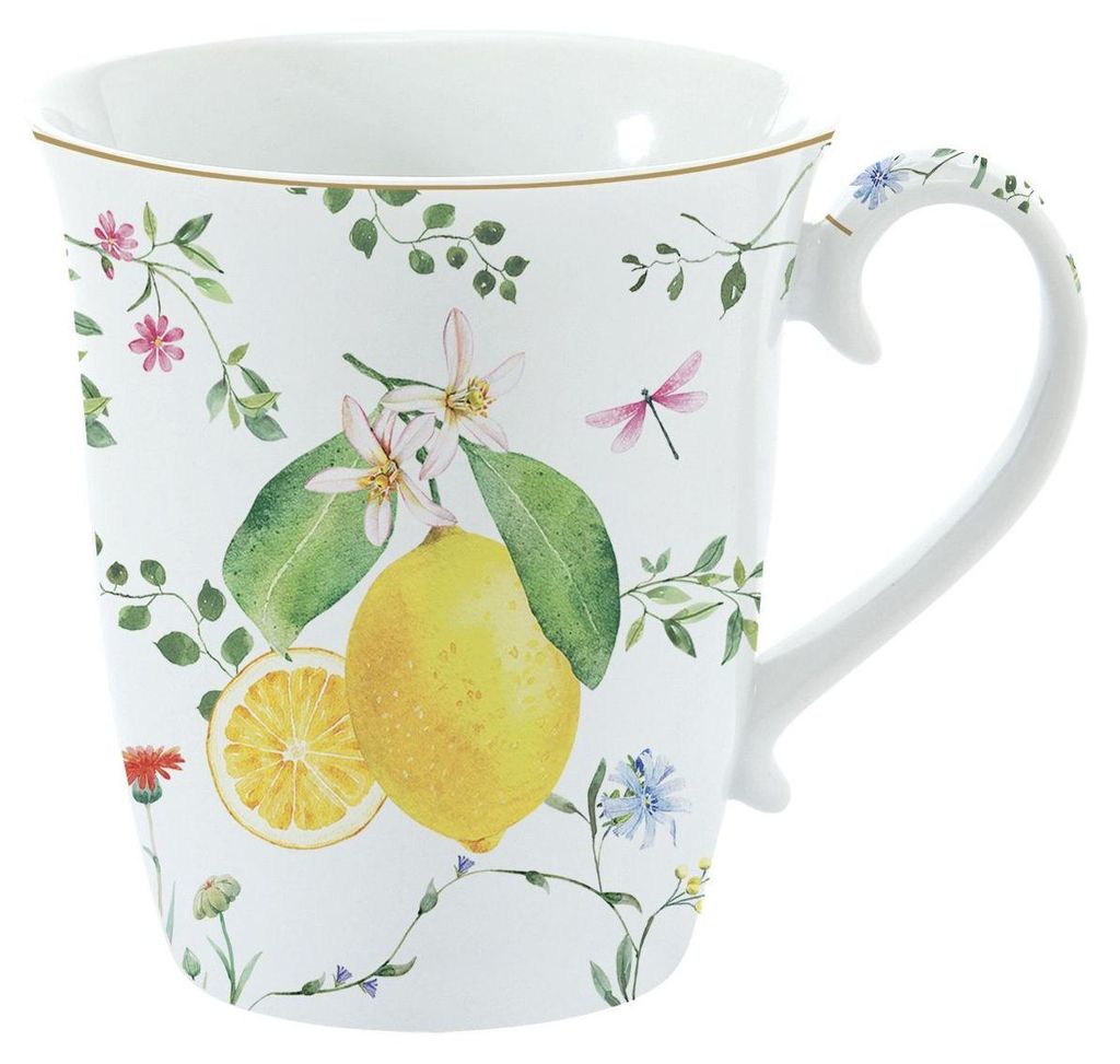 Becher, Tasse FLEURS ET CITRONS Zitronen für 275ml weiß gelb Porzellan Easy Life