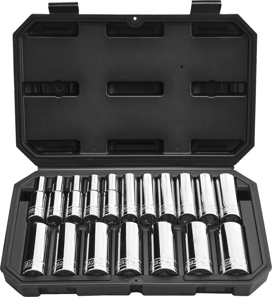 Jeu de douilles en acier CR-V chromé, 18 outils avec marquages clairs