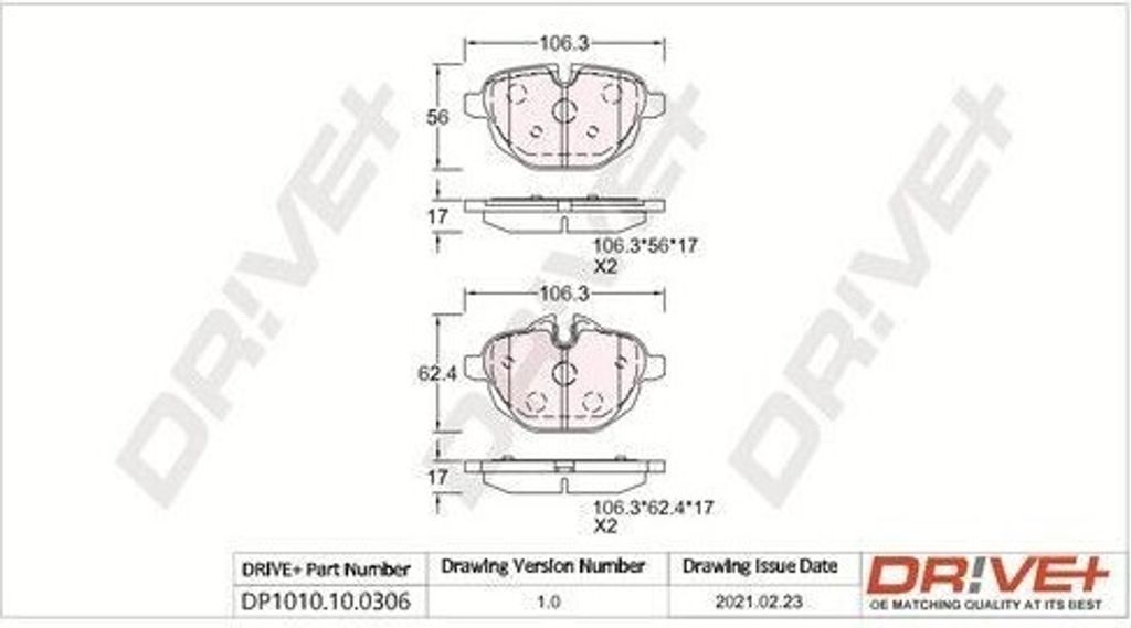 Dr!ve+ DP1010.10.0306 - OE 34 21 6 788 284 Bremsbeläge, Hinten für 5er (F11), I8 (I12), X3 (F25), X4 (F26), 5er (F10), Z4 (E89)