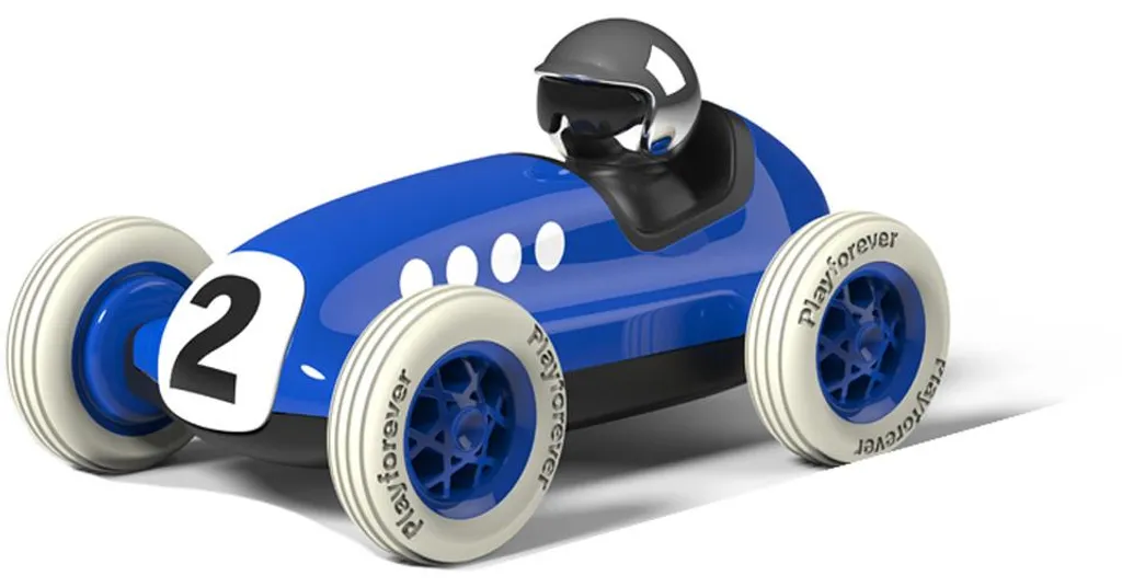 Voiture jouet incassable Playforever Loretino bleue au style rétro chic
