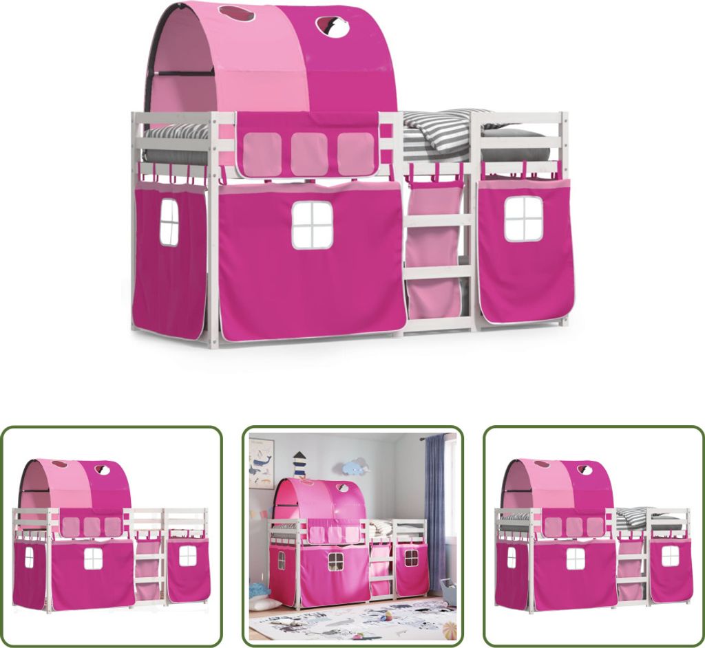 The Living Store Etagenbett mit Vorhängen Rosa 90x200 cm Produktbild 