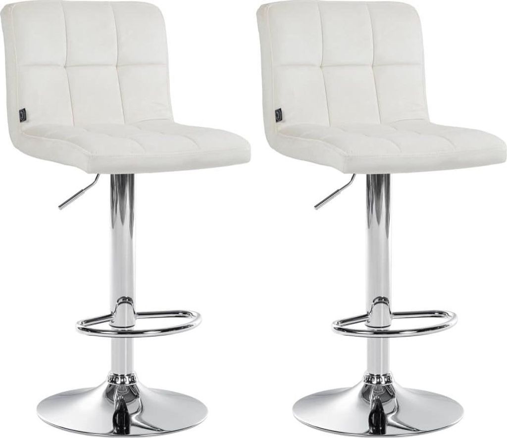 2-teiliges Set aus Samt-Barhockern – Hocker – Höhenverstellbar & 360° drehbar | Farbe: Creme | Grundfarbe: Chrom