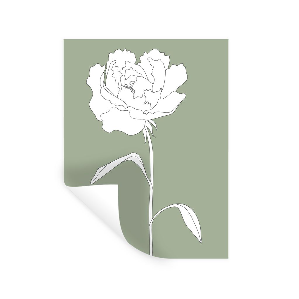 MuchoWow Wandtattoo Wandsticker Wandaufkleber Rose - Blumen - Grün - Weiß - Pflanzen 30x40 cm Selbstklebend und Repositionierbar - Sticker - De...