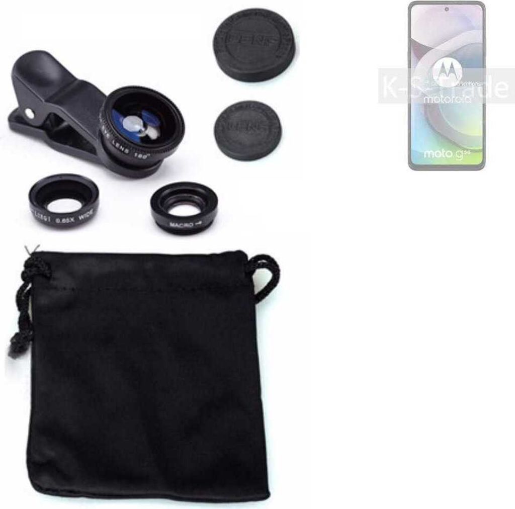 K-S-Trade Smartphone Kamera Linsen Set Kompatibel mit Motorola Moto G 5G 3in1 Clip-On Kamera Adapter Macro Weitwinkel FishEye Fischauge Objektiv Linse