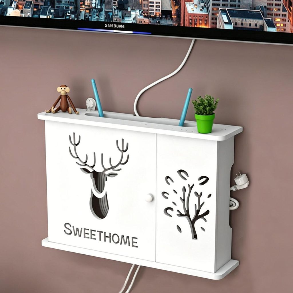 WIFI Aufbewahrungsbox Wand, Wall Mounted Router Cabinet Kein Bohren Erforderlich Router Verkleidung Wlan Box Schrank Router Schrank Wandmontage,47x...