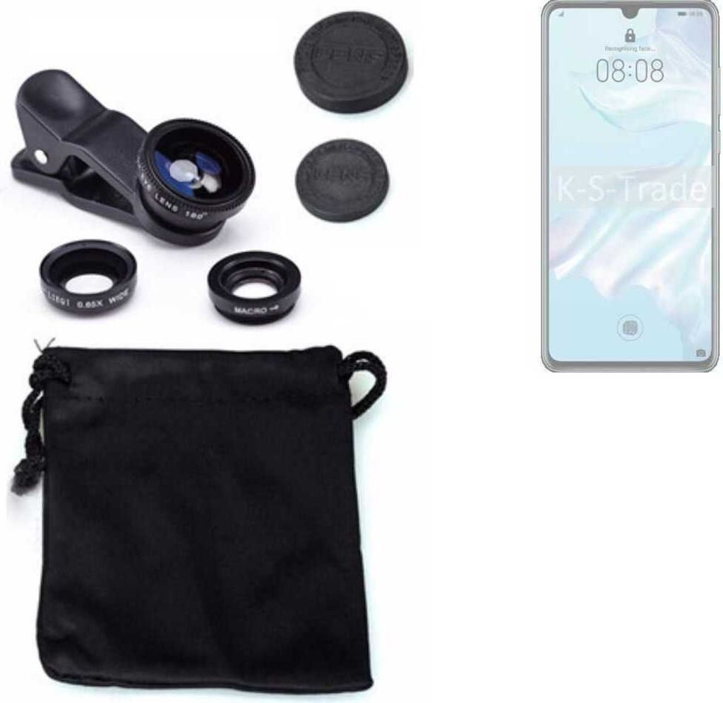 K-S-Trade Smartphone Kamera Linsen Set Kompatibel mit Huawei P30 Pro 3in1 Clip-On Kamera Adapter Macro Weitwinkel FishEye Fischauge Objektiv Linse