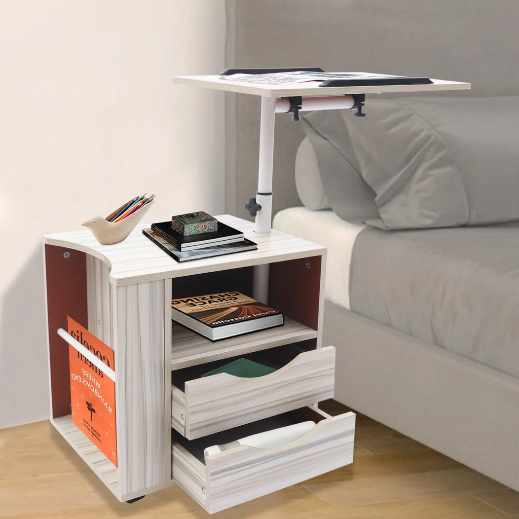 Table de chevet à roulettes verrouillables et plateau orientable