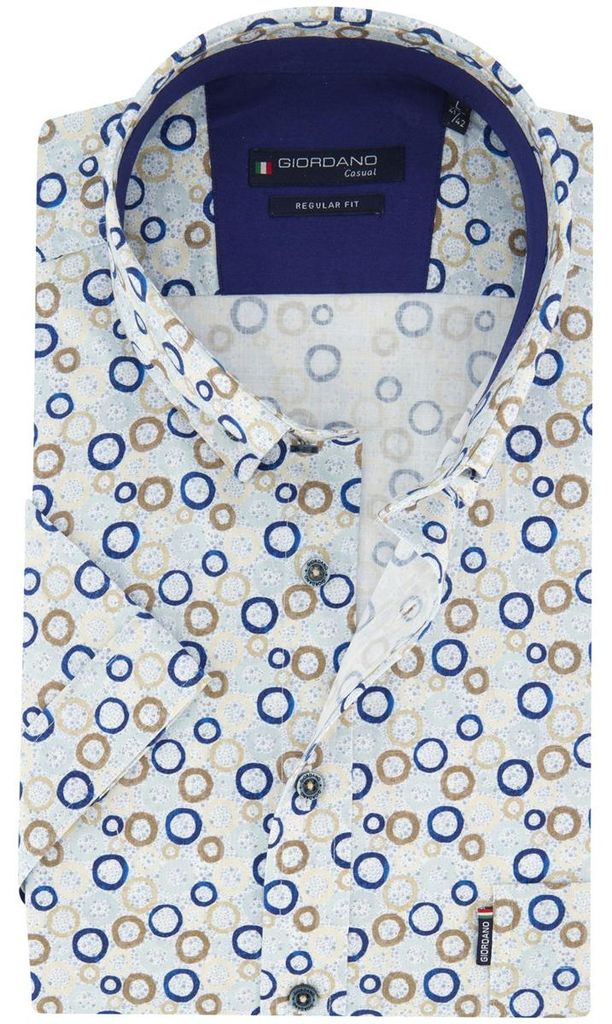 Hemd Giordano Regular Fit blau Kreise gedruckt beige