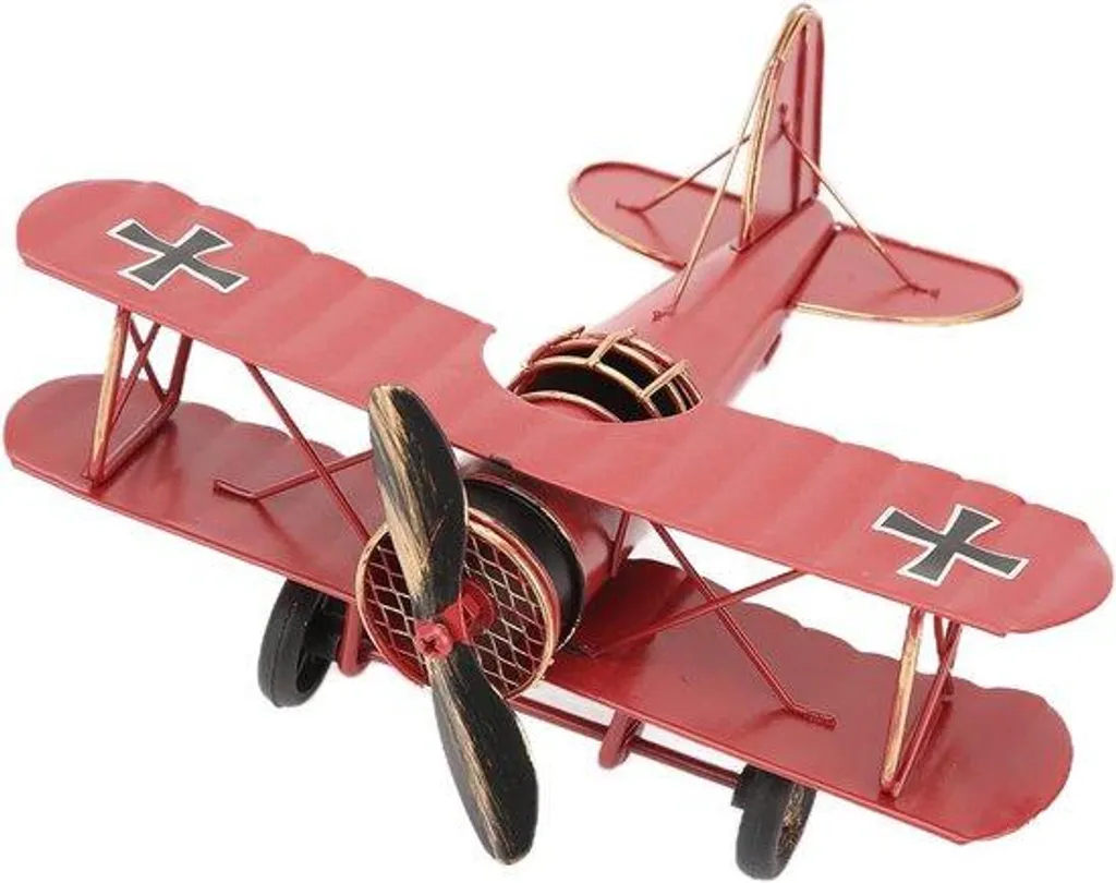 Maquette avion métal rouge artisanale - Finition vintage authentique