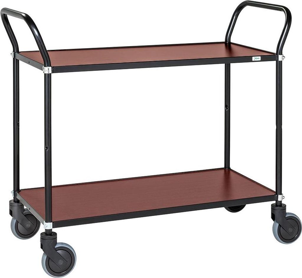 Servierwagen mit 2 Böden 1.100 x 430 x 940 mm, 250 kg Schwarz/Mahagoni