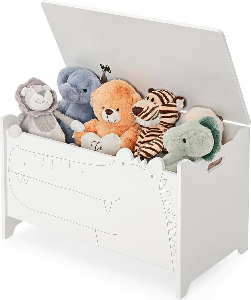 GOPLUS Kinder Spielzeugkiste mit Krokodilmuster, Aufbewahrungsbox mit Sicherheitsscharnieren & Sicherheitsrillen, Spielzeugorganisator mit Griff & ...