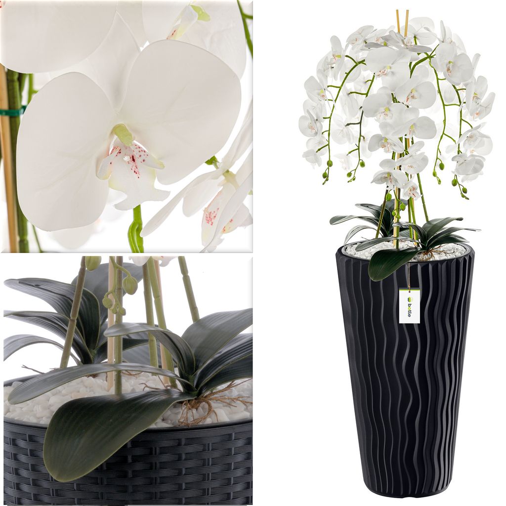 Knstliche Orchidee Wei Anthrazit Topf H 115 cm