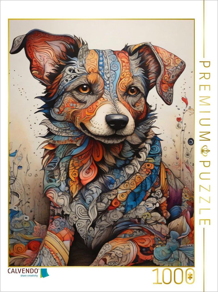 CALVENDO Puzzle Hund, Tier, Haustier, zentangle, bunt, farbenfroh, Fantasie, Kinderzimmer, Kinder, | 1000 Teile Lege-Größe 64x48cm Foto-Puzzle f...