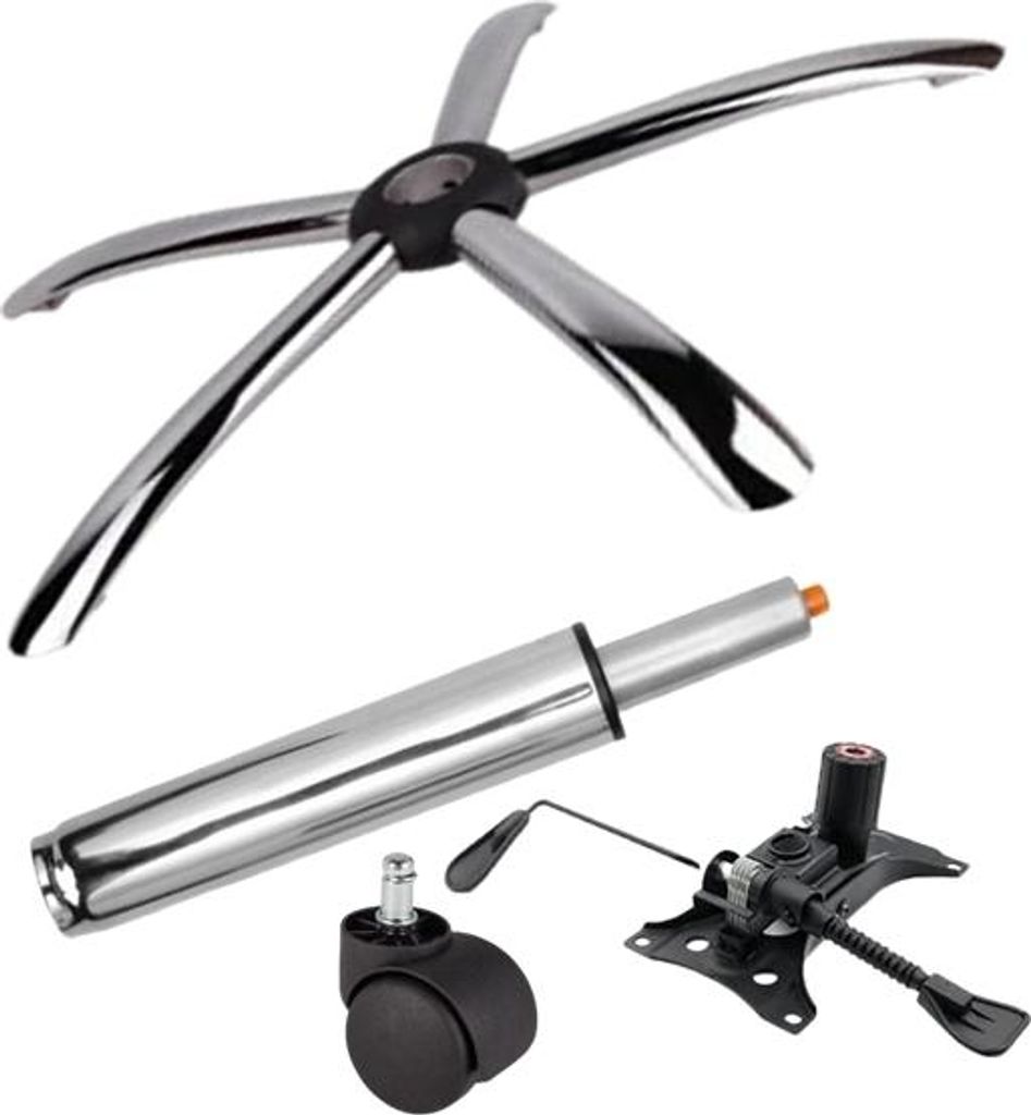 Metall-Balanceplatten-Set 25 x 15 cm, Basis 60 cm, Universalrolle Ø11 mm und Kolbenzylinder, Gas, für Bürostühle, silber, 35 cm