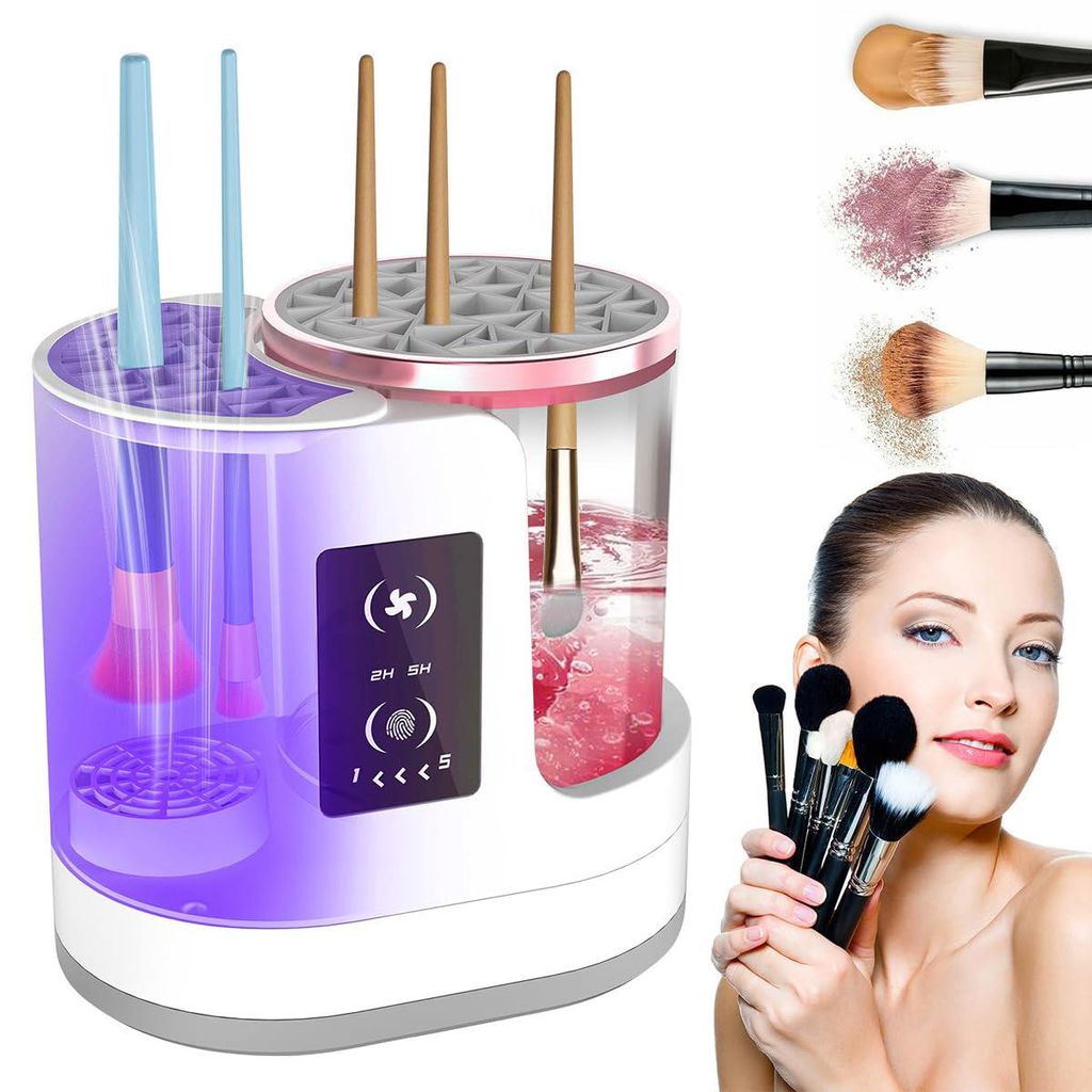 Make-up-Pinsel-Reinigungsmaschine, Make-up-Pinsel-Reiniger, Flip-Reinigung, Trocken- und Nasstrennung, geeignet für Mädchen als Geschenk